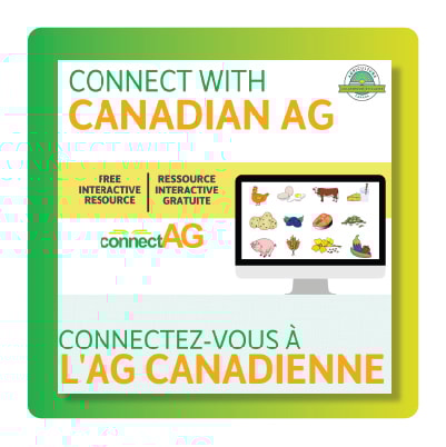 connectAG promotional graphic featuring a screenshot of different animals on a desktop computer