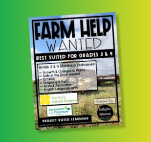 Farm Help Wanted teacher guide cover on green and yellow gradient background