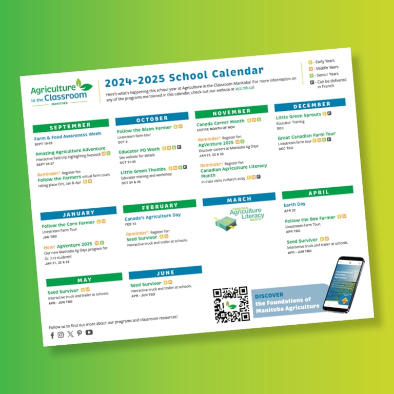 School calendar on green and yellow gradient background