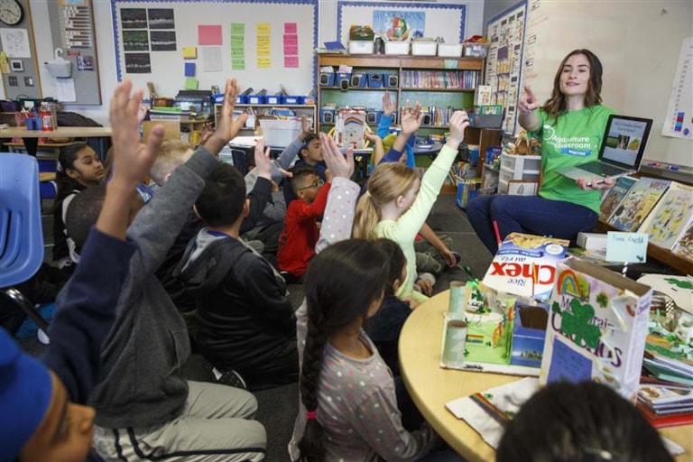 Volunteer presenting to early years class during Canadian Agricultural Literacy Month