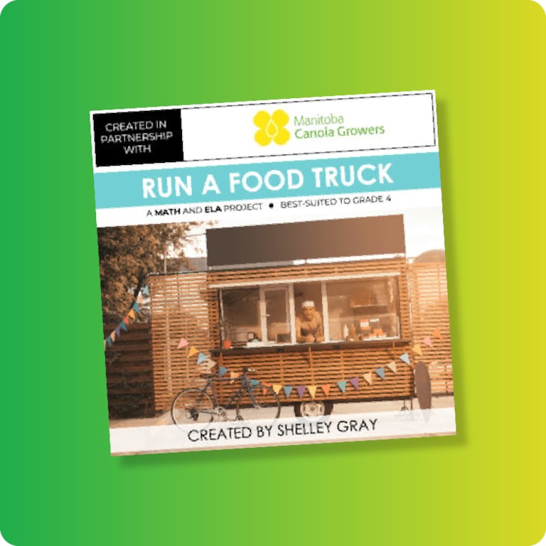 Run a Food Truck teacher guide cover on green and yellow gradient background