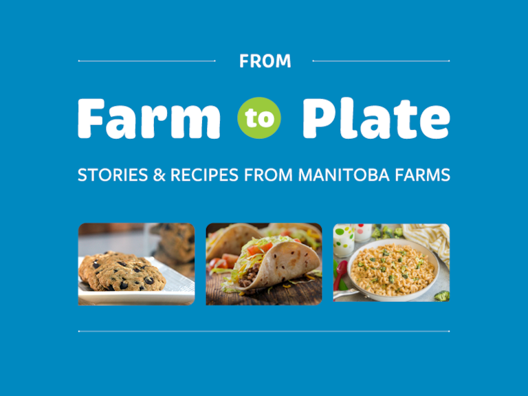 Farm to Plate text with images of cookies, tacos and rice bowl