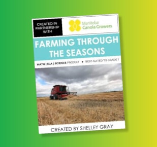 Farming through the Seasons teacher guide cover on green and yellow gradient background
